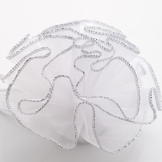 Lurex Edged Mesh Tulle Circles - White/Silver (Clearance)