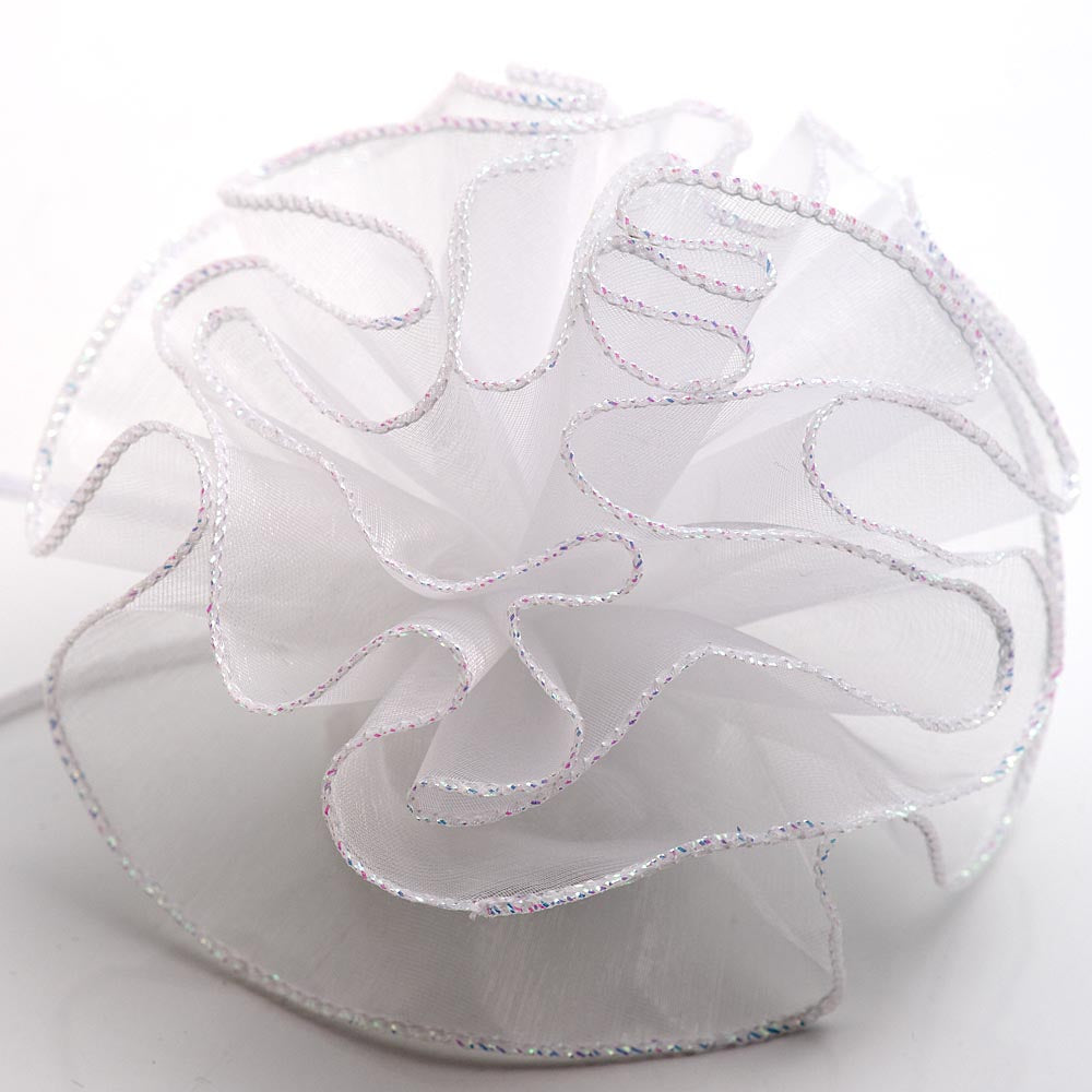 Lurex Edged Mesh Tulle Circles - White/Iridescent (Clearance)