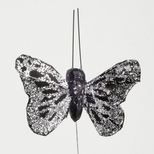 Feather Butterflies - Black/Silver (Clearance)