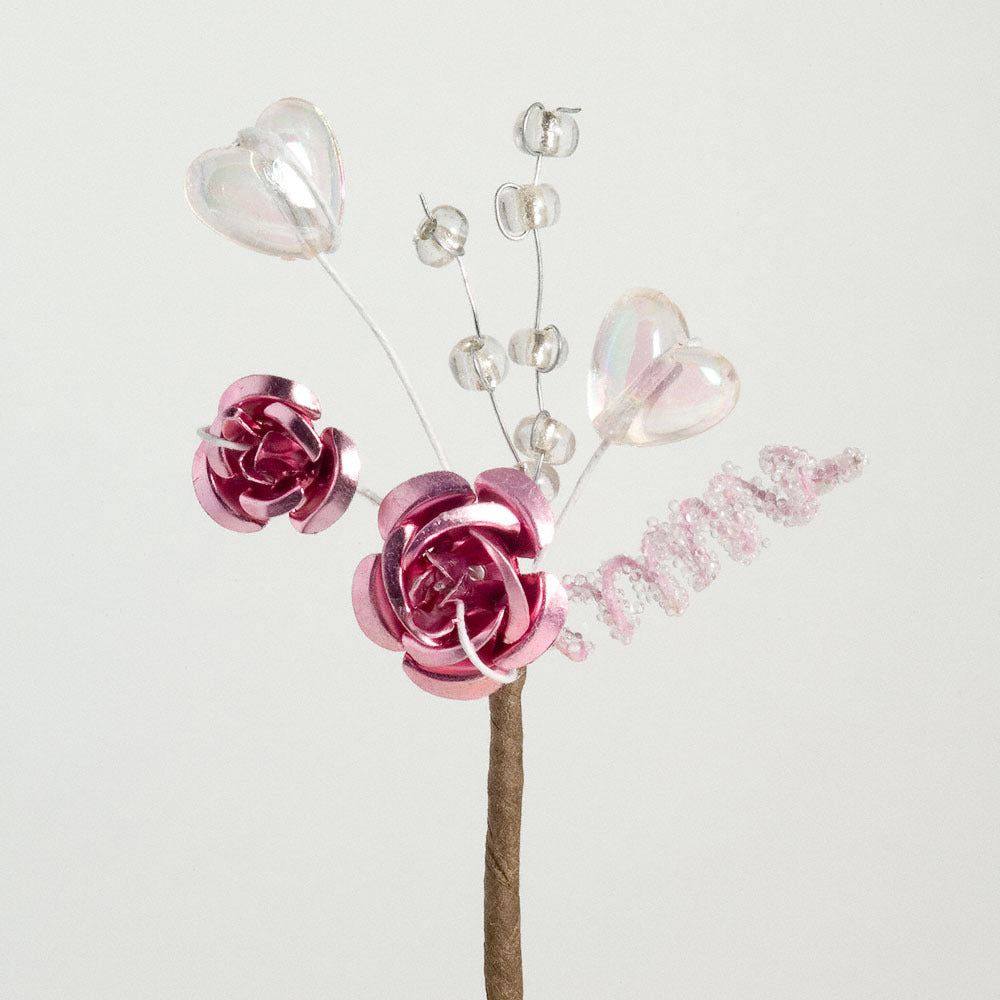 Metallic Rose & Hearts Spray - Antique Pink