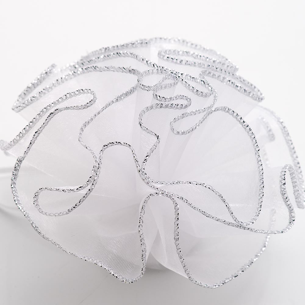 Lurex Edged Mesh Tulle Circles - White/Silver (Clearance)