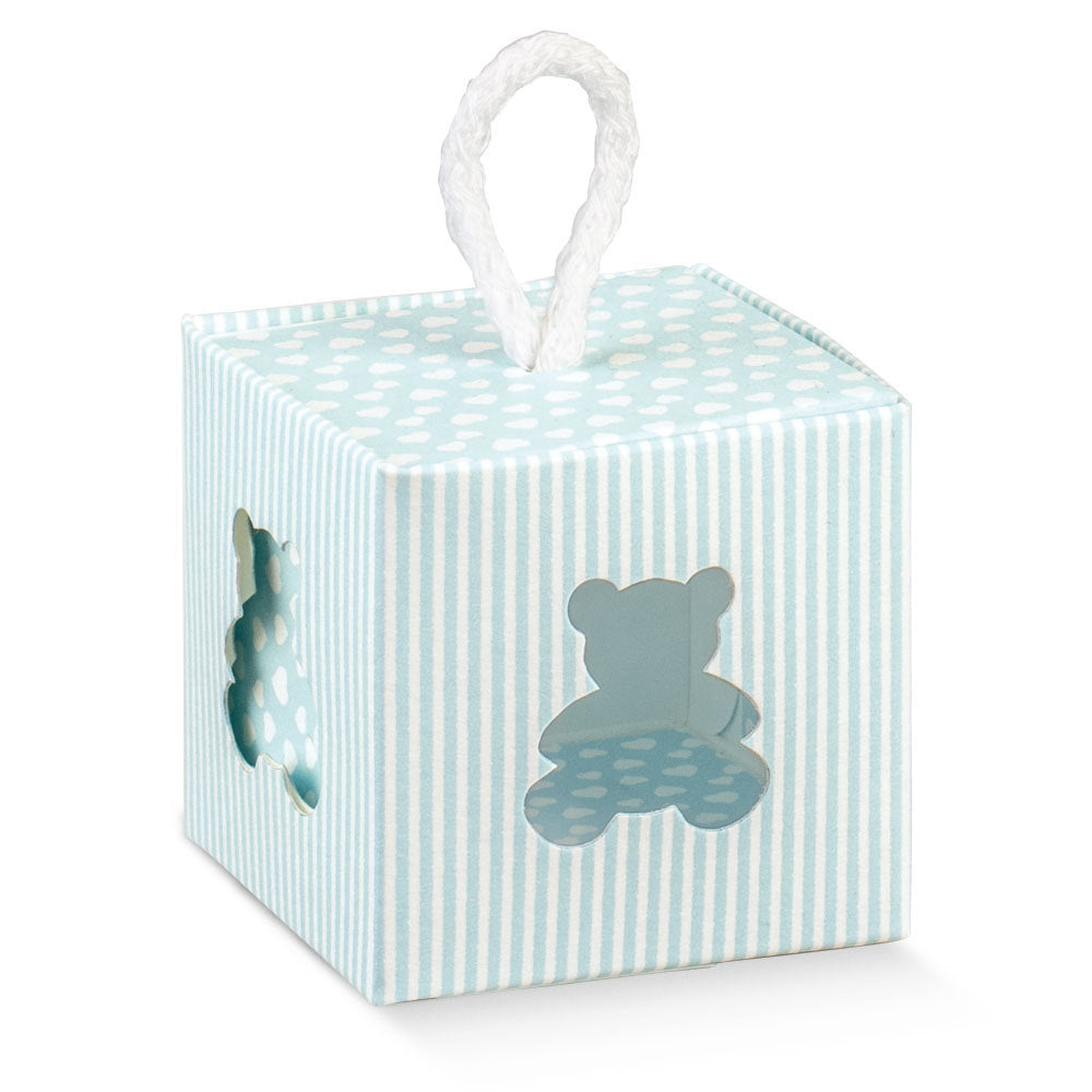 Pinstripe Teddy Cube Box - Blue