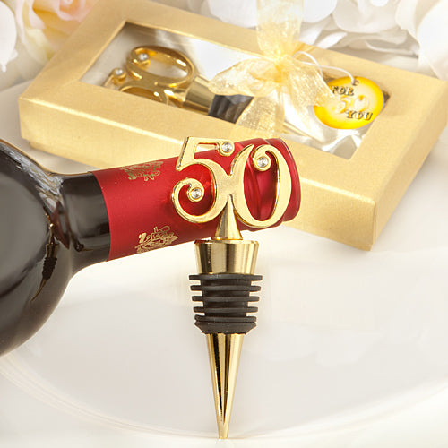 Golden '50' Wine Bottle Stopper (Clearance)