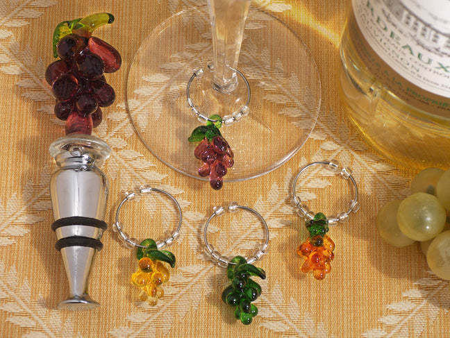 Murano Art Grape Stopper and Wine Charms (Clearance)