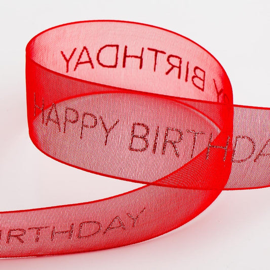 Happy Birthday Organza Ribbon Red