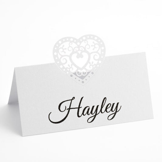 Filigree Heart Place Card - White
